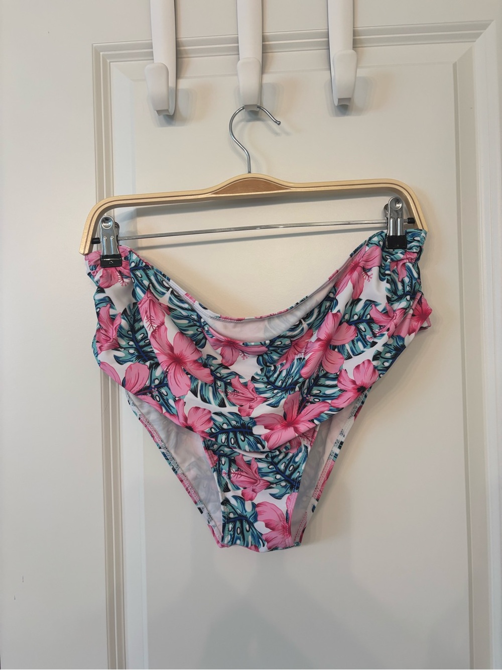White Peplum Bikini Top and Maternity Floral Bottoms full coverage - Picture 2 of 2